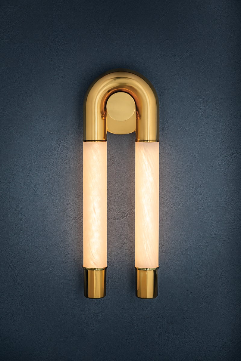 Zeme LED Sconce by Corbett Lighting, Vintage Polished Brass, Dimmable, 1475 Lumens, 2700K Warm Glow