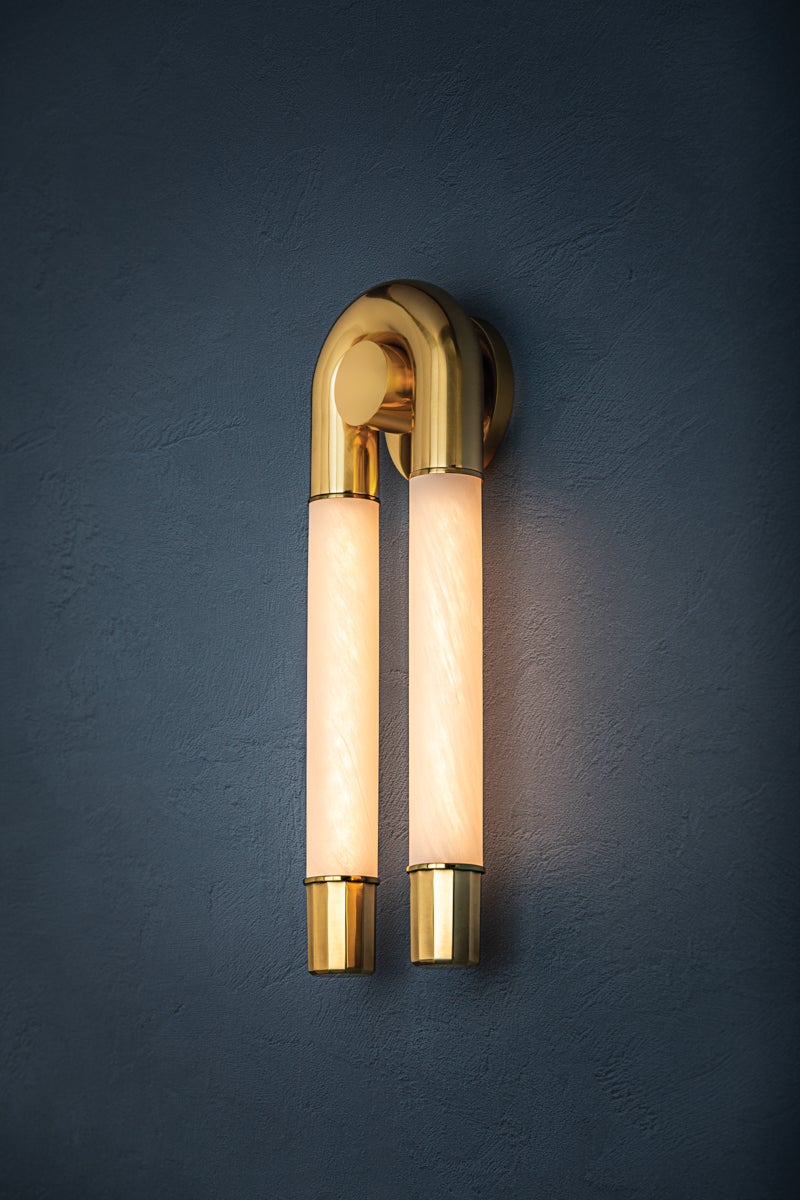 Zeme LED Sconce by Corbett Lighting, Vintage Polished Brass, Dimmable, 1475 Lumens, 2700K Warm Glow