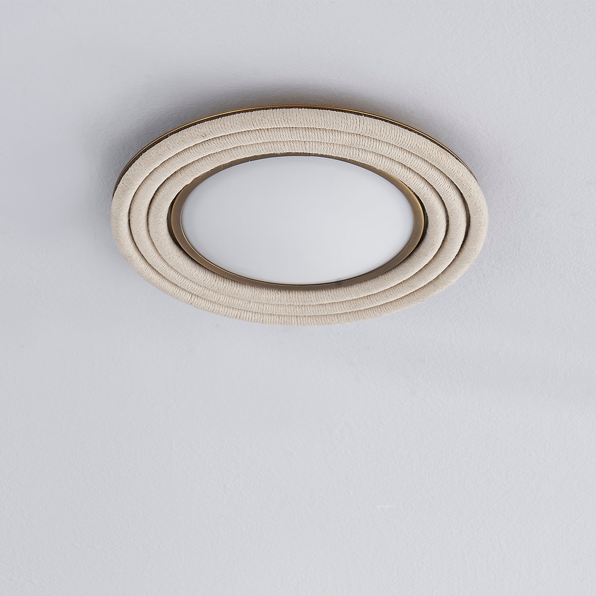 Zion Ceiling Light by Troy Lighting with 3 Cotton Rope Rings, Dimmable LED, Opal Matte Shade, ETL Damp