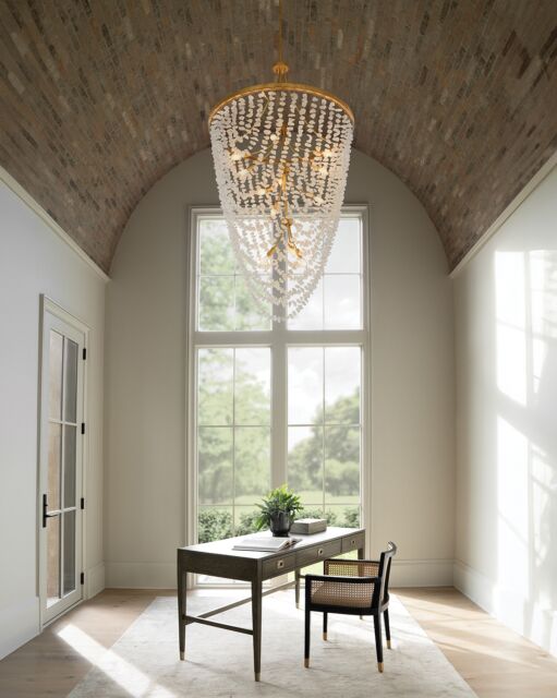 Myra 65.5" Large Distressed Brass Chandelier with Rock Crystal - 12 Light Fixture by Fredrick Ramond