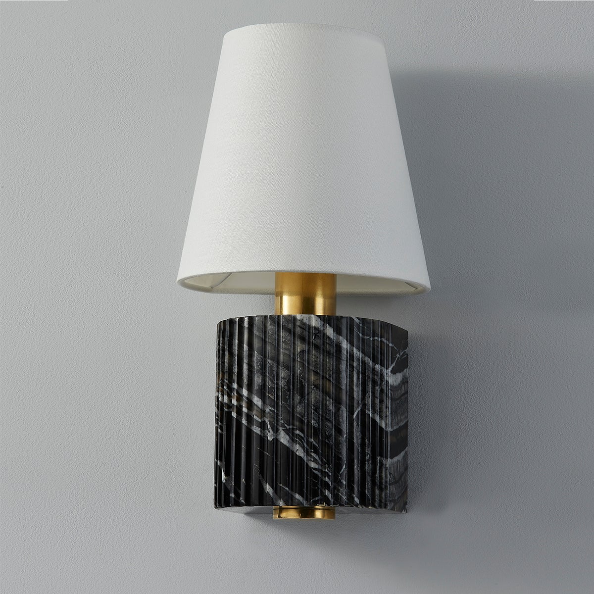 Corbett Lighting-Aden Sconce - Sleek Cylindrical Aged Brass Design with White Linen Shade for Modern Elegance