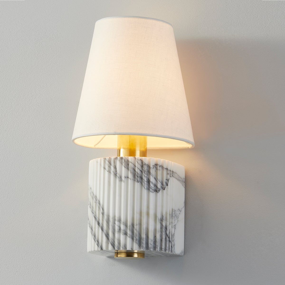 Corbett Lighting-Aden Sconce - Sleek Cylindrical Aged Brass Design with White Linen Shade for Modern Elegance