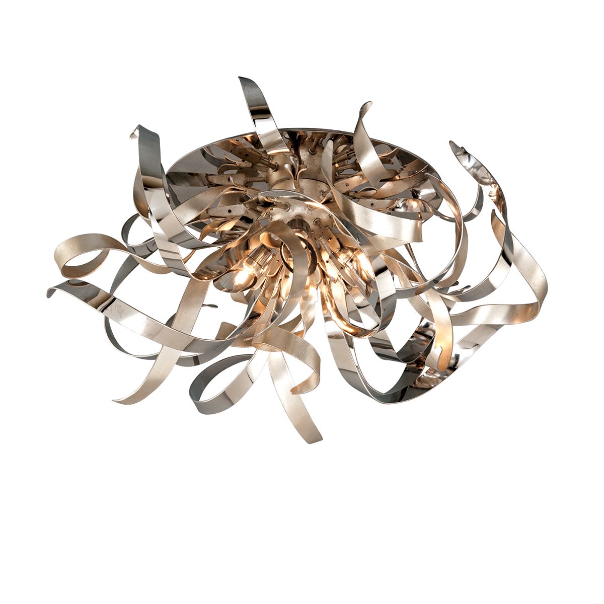 Corbett Lighting-Graffiti Semi-Flush Ceiling Light, Hand-Crafted Iron with Silver Leaf & Stainless Steel Finish