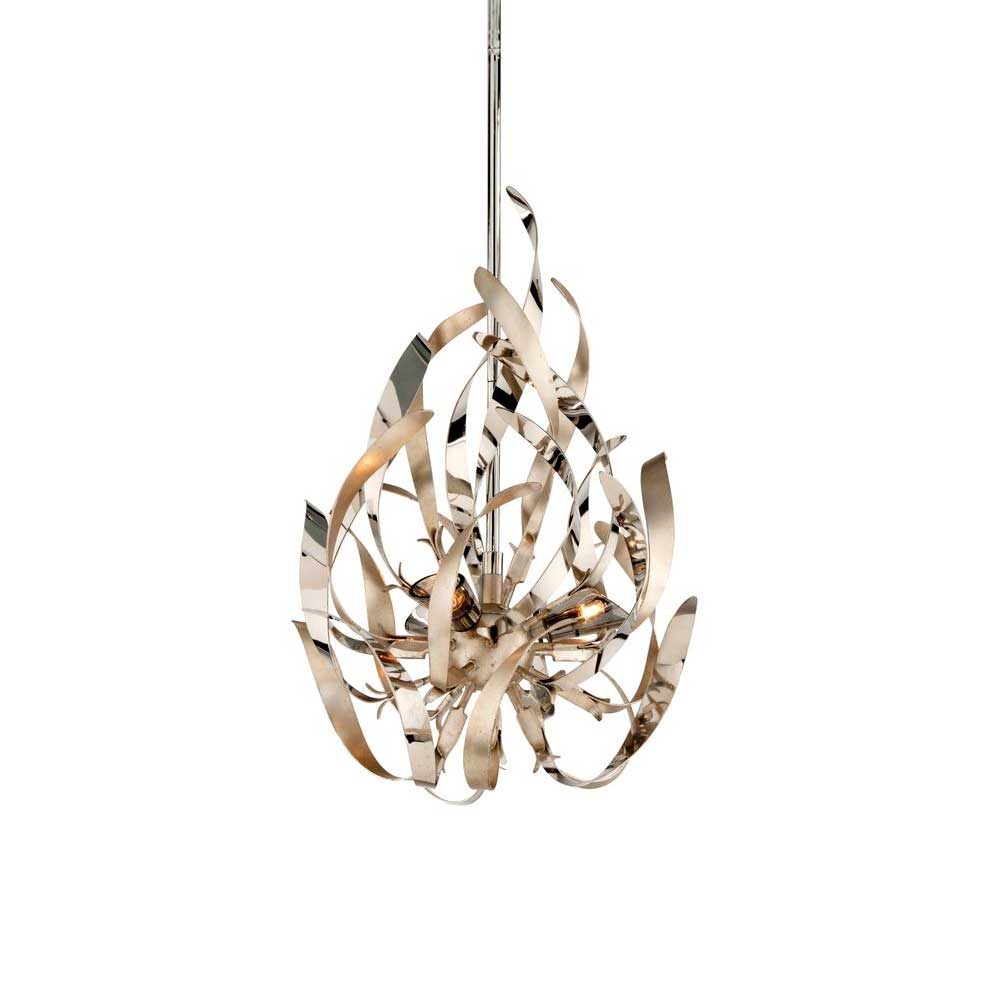 Corbett Lighting Hand-Forged Iron Graffiti Pendant Light with Silver Leaf and Stainless Steel Finish