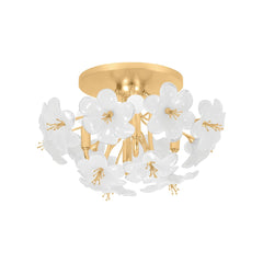 Corbett Lighting Hygea Flush Mount Ceiling Light With Cloud-Like White Glass Flowers and Gold Leaf Arms