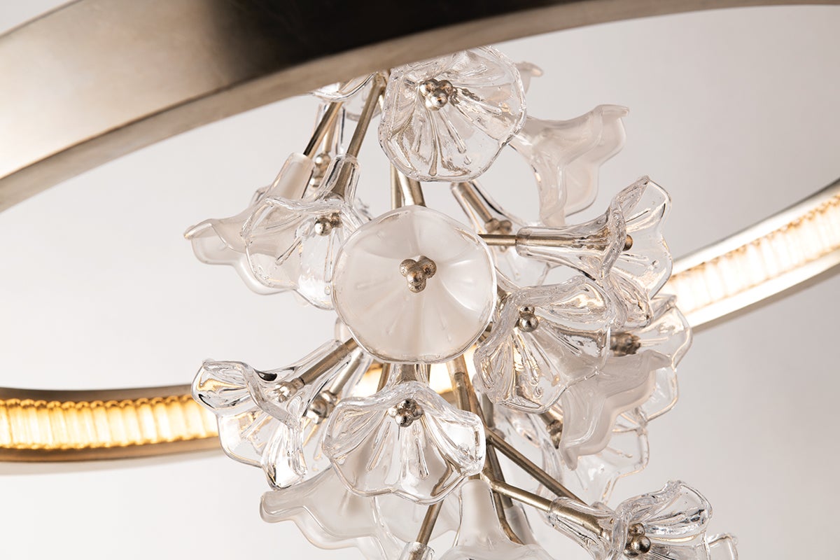 Corbett Lighting Jasmine Chandelier with Delicate Glass Flowers in Clear and Frosted Finishes, Gold or Silver Leaf