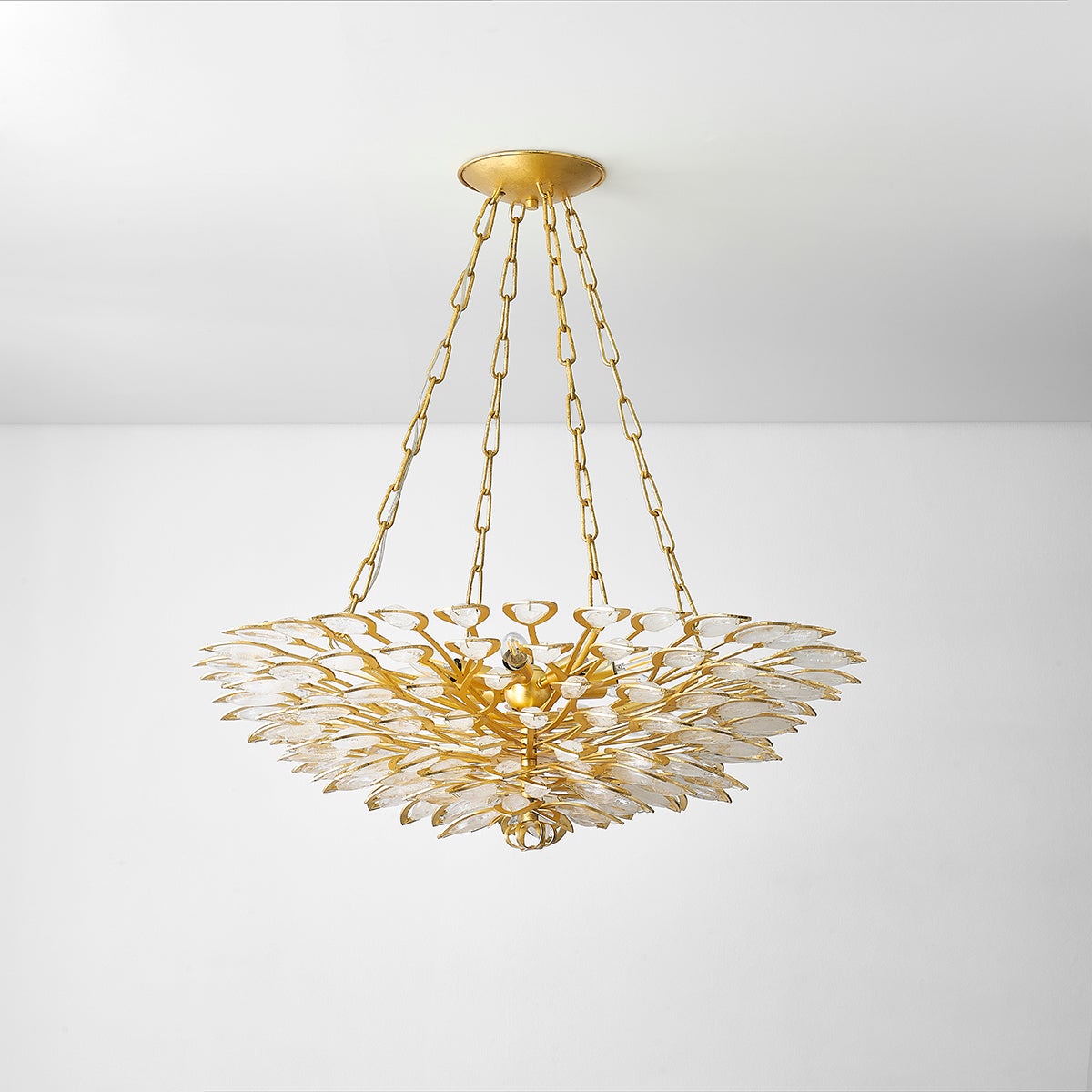 Corbett Lighting-Large Vittoria Chandelier with Hand-Cut Craquelle Crystal in Gold Leaf Framework