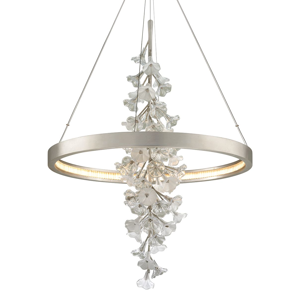 Corbett Lighting Medium Jasmine Chandelier with Clear and Frosted Glass Flowers in Gold or Silver Leaf Finish