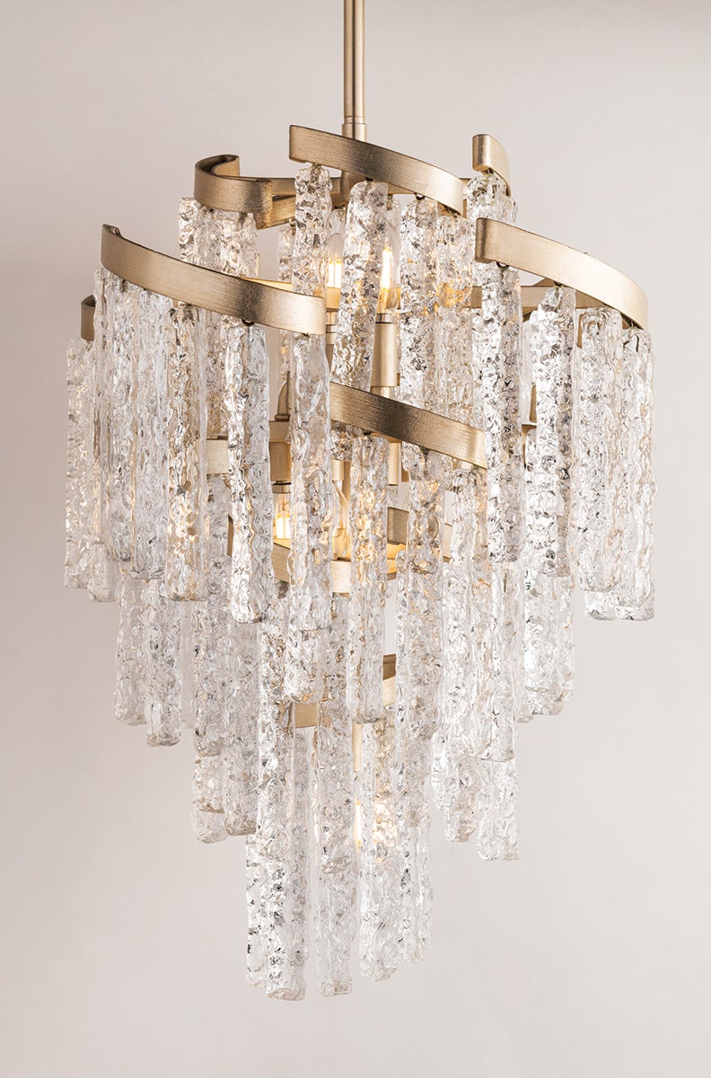 Corbett Lighting Medium Mont Blanc Chandelier with Piastre Glass Layers and Modern Silver Leaf Finish