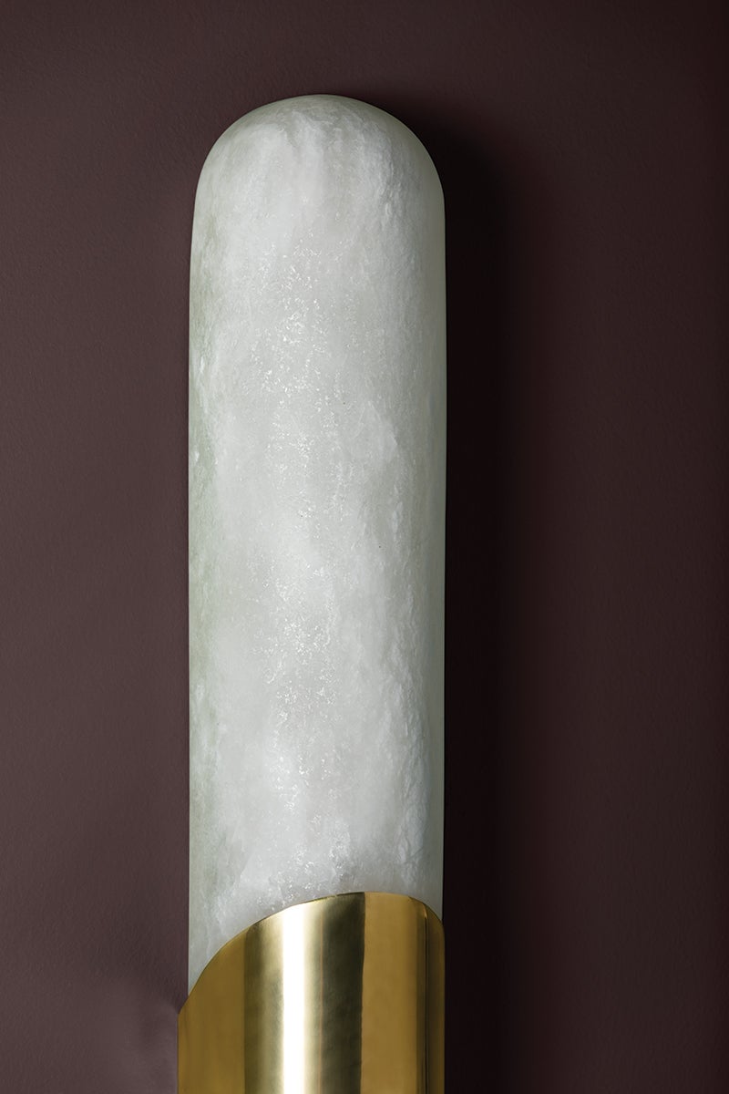 Corbett Lighting-Rome Sconce with Aged Brass Holder and Cylindrical Alabaster Shade - LED Wall Lighting Elegance