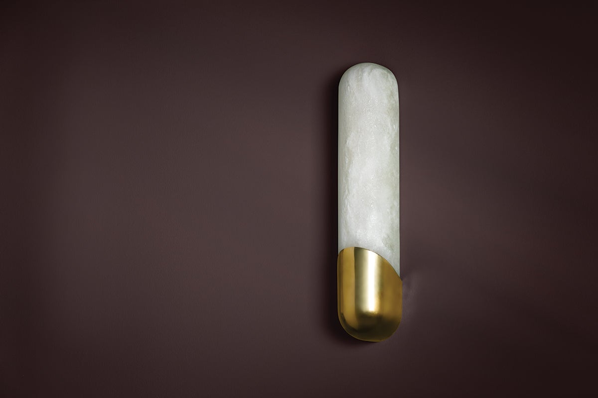 Corbett Lighting-Rome Sconce with Aged Brass Holder and Cylindrical Alabaster Shade - LED Wall Lighting Elegance