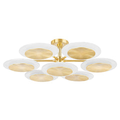 Corbett Lighting-Topaz 2-Layer Semi-Flush Ceiling Light with Rippled Brass and Piastra Ice Glass Shade