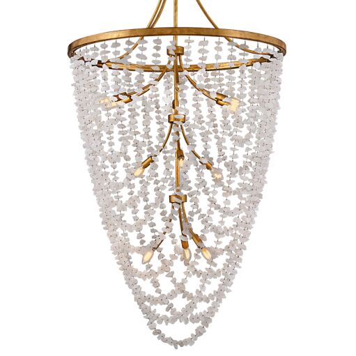 Myra 65.5" Large Distressed Brass Chandelier with Rock Crystal - 12 Light Fixture by Fredrick Ramond