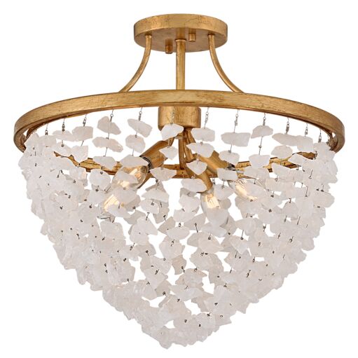 Myra Medium Semi-Flush Mount Light by Fredrick Ramond, Distressed Brass with Rock Crystal Accents