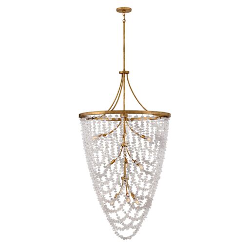 Myra 65.5" Large Distressed Brass Chandelier with Rock Crystal - 12 Light Fixture by Fredrick Ramond