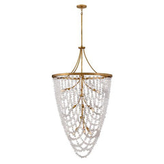 Myra 65.5" Large Distressed Brass Chandelier with Rock Crystal - 12 Light Fixture by Fredrick Ramond