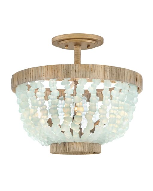 Dune Medium Semi-Flush Mount Ceiling Light by Fredrick Ramond - Burnished Gold with Sea Glass Shade