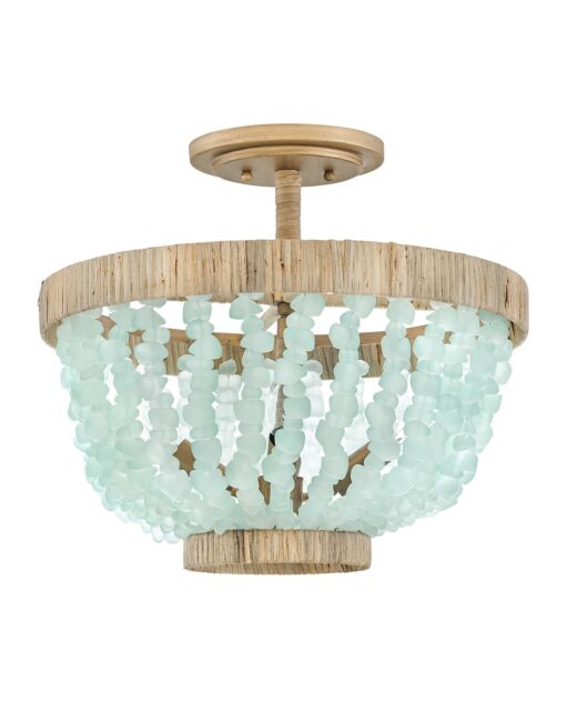 Dune Medium Semi-Flush Mount Ceiling Light by Fredrick Ramond - Burnished Gold with Sea Glass Shade