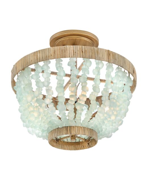 Dune Medium Semi-Flush Mount Ceiling Light by Fredrick Ramond - Burnished Gold with Sea Glass Shade