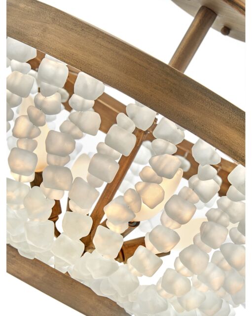 Dune Medium Semi-Flush Mount Ceiling Light by Fredrick Ramond - Burnished Gold with Sea Glass Shade