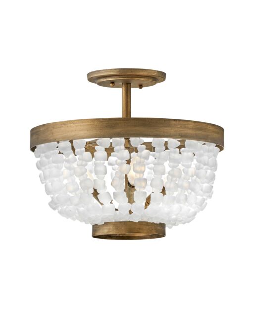 Dune Medium Semi-Flush Mount Ceiling Light by Fredrick Ramond - Burnished Gold with Sea Glass Shade