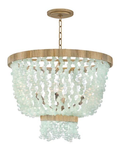 Dune Medium Single Tier Chandelier - 6 Lights, Sea Glass, Burnished Gold Finish by Fredrick Ramond