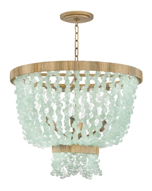 Dune Medium Single Tier Chandelier - 6 Lights, Sea Glass, Burnished Gold Finish by Fredrick Ramond