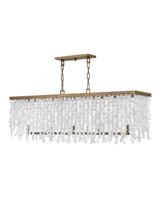 Dune Medium 5-Light Linear Chandelier by Fredrick Ramond in Burnished Gold with Sea Glass Accents