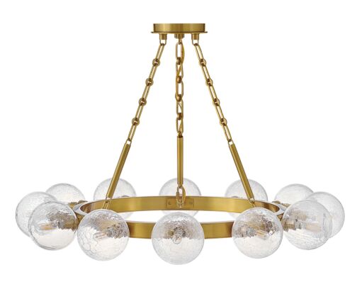 Coco Medium 12-Light Chandelier by Fredrick Ramond in Lacquered Brass with Crackle Glass Shades