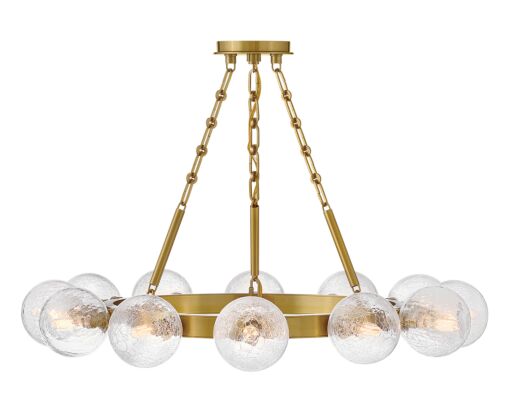 Coco Medium 12-Light Chandelier by Fredrick Ramond in Lacquered Brass with Crackle Glass Shades