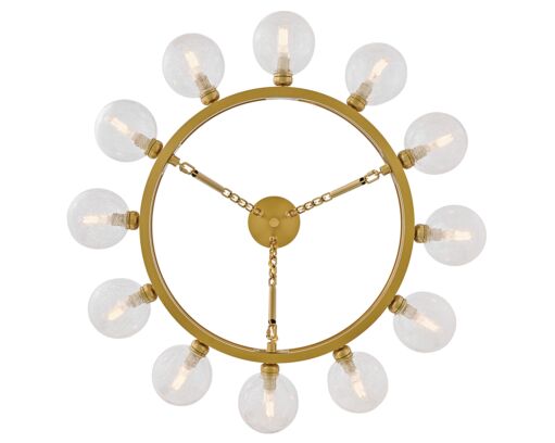 Coco Medium 12-Light Chandelier by Fredrick Ramond in Lacquered Brass with Crackle Glass Shades