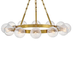 Coco Medium 12-Light Chandelier by Fredrick Ramond in Lacquered Brass with Crackle Glass Shades