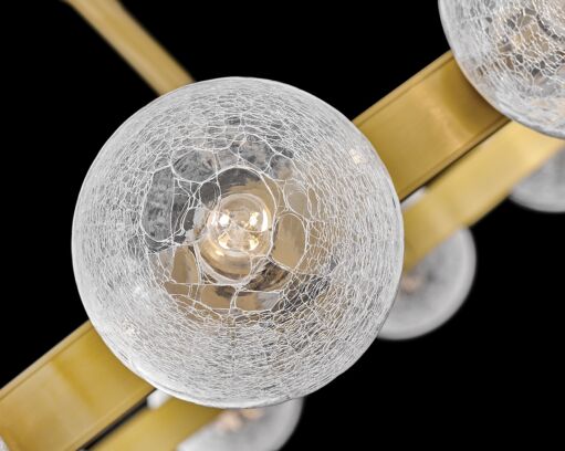 Coco Medium 12-Light Chandelier by Fredrick Ramond in Lacquered Brass with Crackle Glass Shades