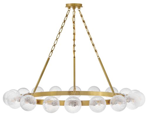 Coco Large 44.25" Hanging Chandelier - 18-Light with Crackled Glass and Lacquered Brass Finish