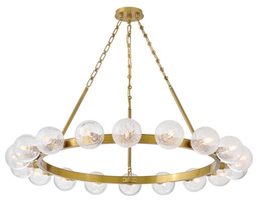 Coco Large 44.25" Hanging Chandelier - 18-Light with Crackled Glass and Lacquered Brass Finish