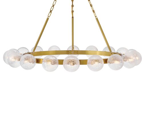 Coco Large 44.25" Hanging Chandelier - 18-Light with Crackled Glass and Lacquered Brass Finish