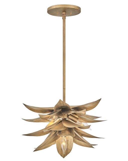 Agave Large Convertible Pendant Light by Fredrick Ramond - Hand-Sculpted Leaf Design in Burnished Gold