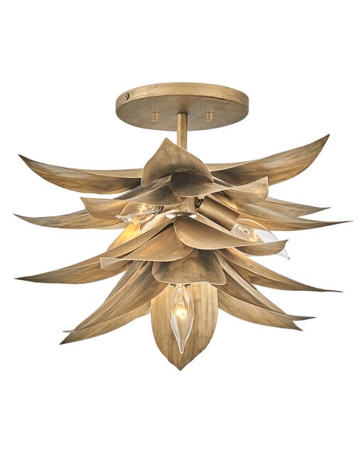 Agave Large Convertible Pendant Light by Fredrick Ramond - Hand-Sculpted Leaf Design in Burnished Gold