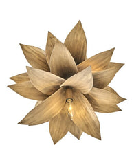 Agave Large Convertible Pendant Light by Fredrick Ramond - Hand-Sculpted Leaf Design in Burnished Gold