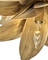 Agave Large Convertible Pendant Light by Fredrick Ramond - Hand-Sculpted Leaf Design in Burnished Gold