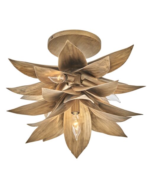 Agave Large Convertible Pendant Light by Fredrick Ramond - Hand-Sculpted Leaf Design in Burnished Gold