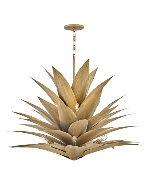 Agave Large Multi Tier Hanging Light Fixture - Burnished Gold Finish, 12 Lights, Dimmable, By Fredrick Ramond