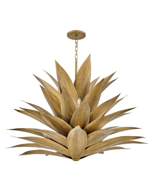 Agave Large Multi Tier Hanging Light Fixture - Burnished Gold Finish, 12 Lights, Dimmable, By Fredrick Ramond