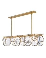 Nala 8-Light Linear Chandelier by Fredrick Ramond, Dimmable with Crystal Lenses and Adjustable Height, Black & Heritage Brass