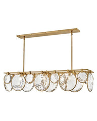 Nala 8-Light Linear Chandelier by Fredrick Ramond, Dimmable with Crystal Lenses and Adjustable Height, Black & Heritage Brass