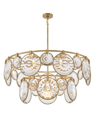 Nala Large Multi Tier Chandelier by Fredrick Ramond - 15-Light Optic Crystal, Heritage Brass & Black Finish