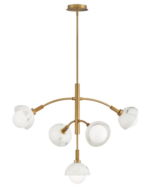 Phoebe 5-Light Medium Multi-Tier Chandelier with Faux Alabaster & Heritage Brass Finish