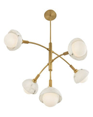 Phoebe 5-Light Medium Multi-Tier Chandelier with Faux Alabaster & Heritage Brass Finish