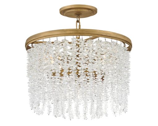 Rubina Medium Convertible Semi-Flush Mount Light Fixture by Fredrick Ramond - Crystal Shade, Burnished Gold Finish, Dimmable, 120V