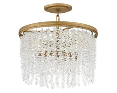 Rubina Medium Convertible Semi-Flush Mount Light Fixture by Fredrick Ramond - Crystal Shade, Burnished Gold Finish, Dimmable, 120V